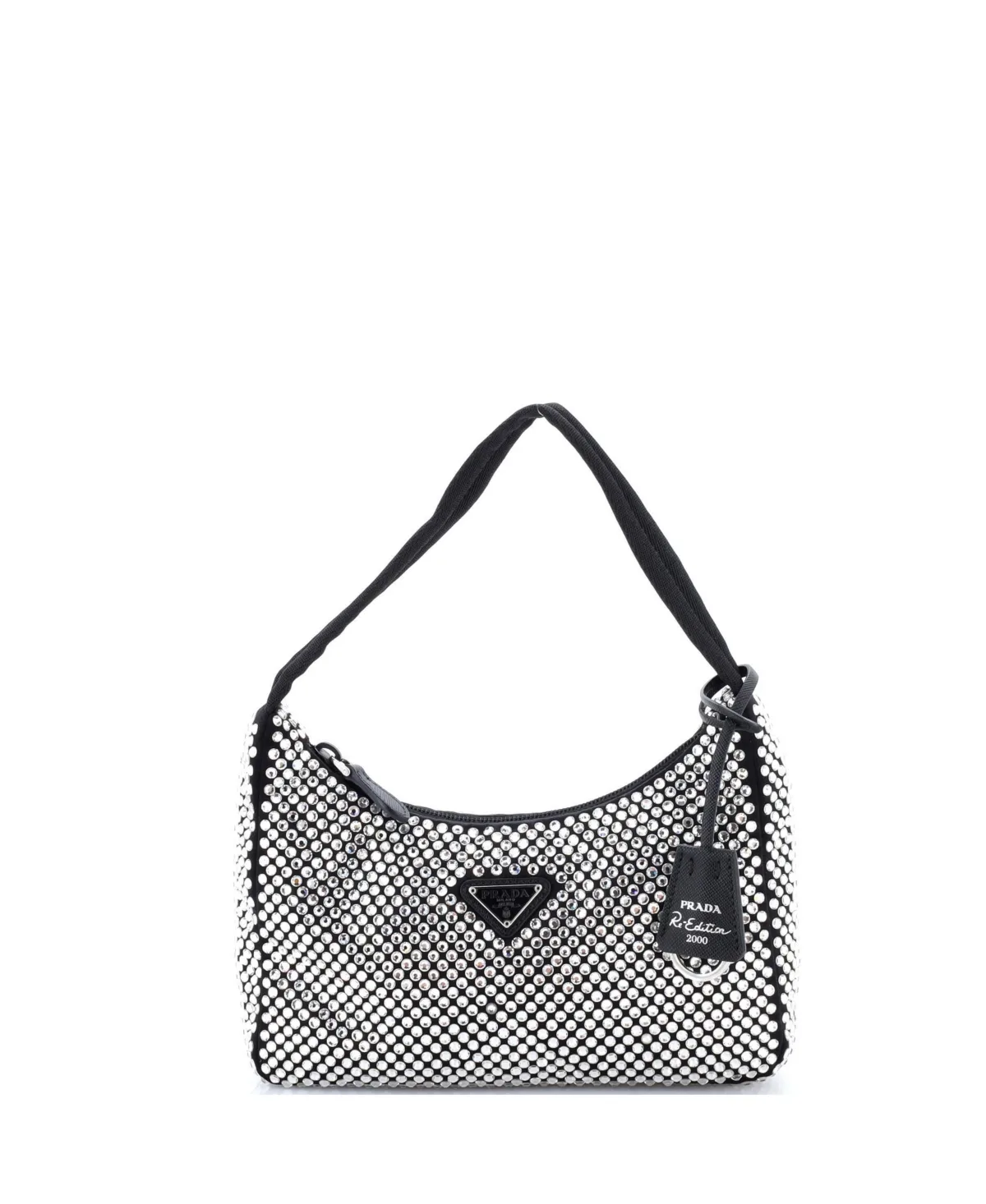 Pre-Owned Small Re-Edition 2005 Shoulder Bag Crystal Embellished Satin by Prada