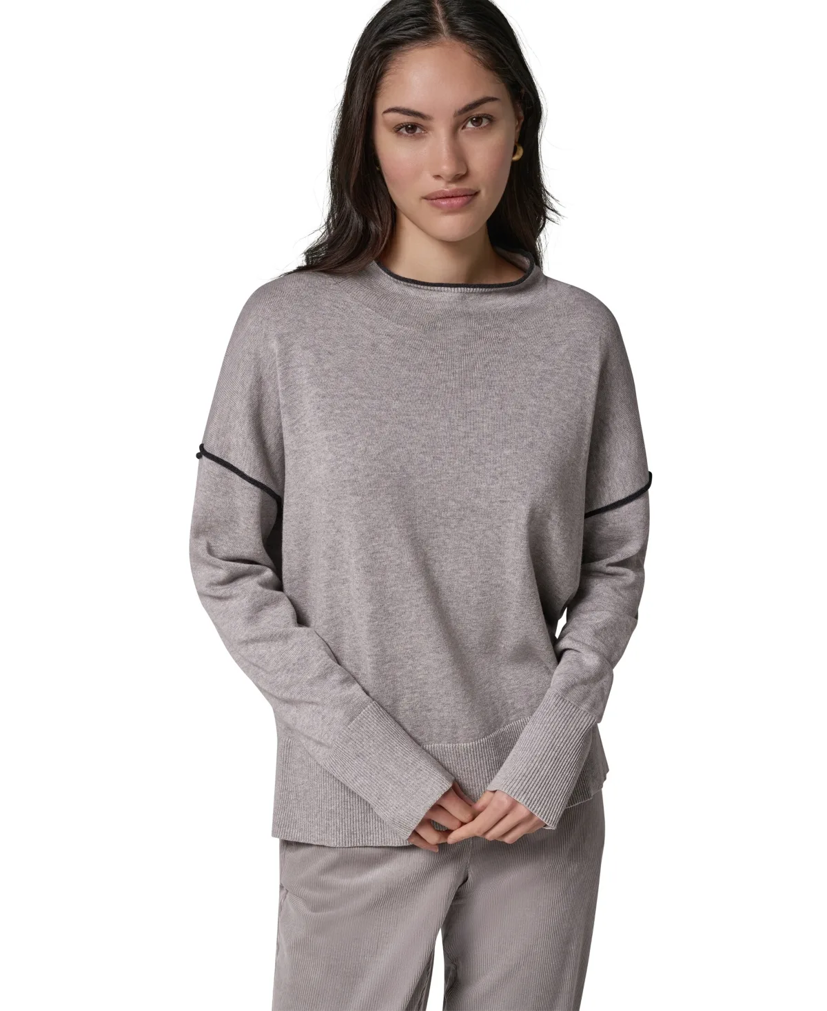 Oversized Mock Neck Cotton Sweater by Donna Karan Weekend