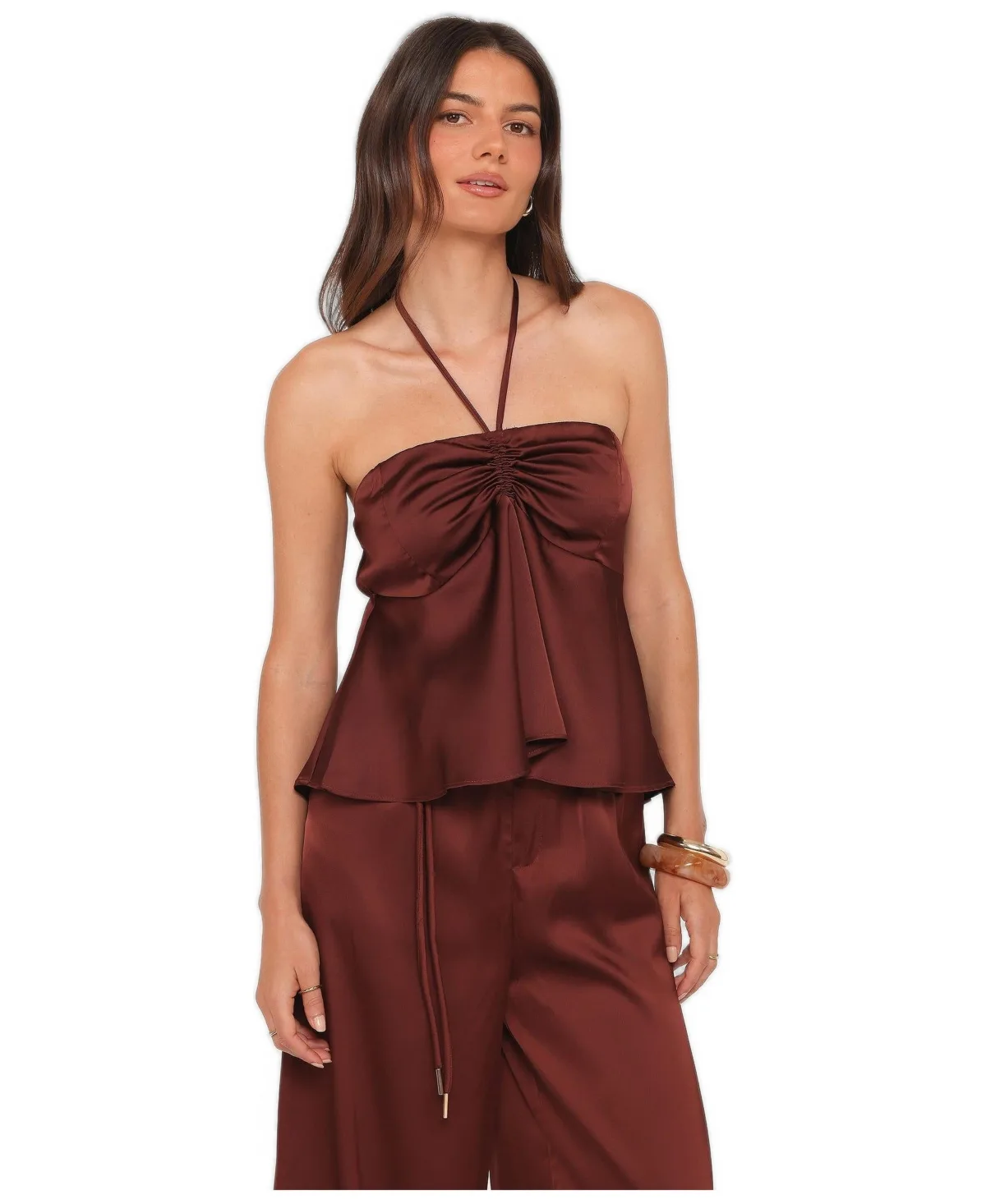 Vita Halter Open-Back Satin Top by Petal and Pup