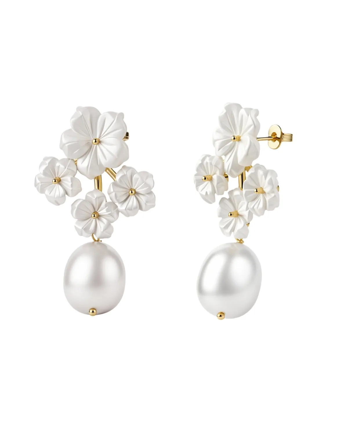 Faux Pearl Floral Dangle Earrings