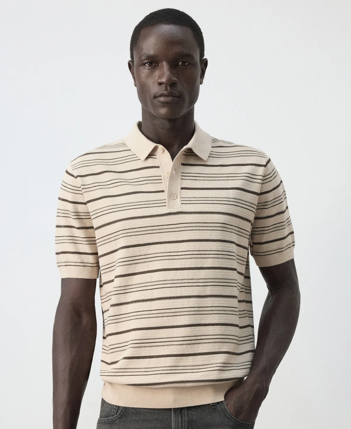 Striped Knit Cotton-Blend Polo Shirt by Mango