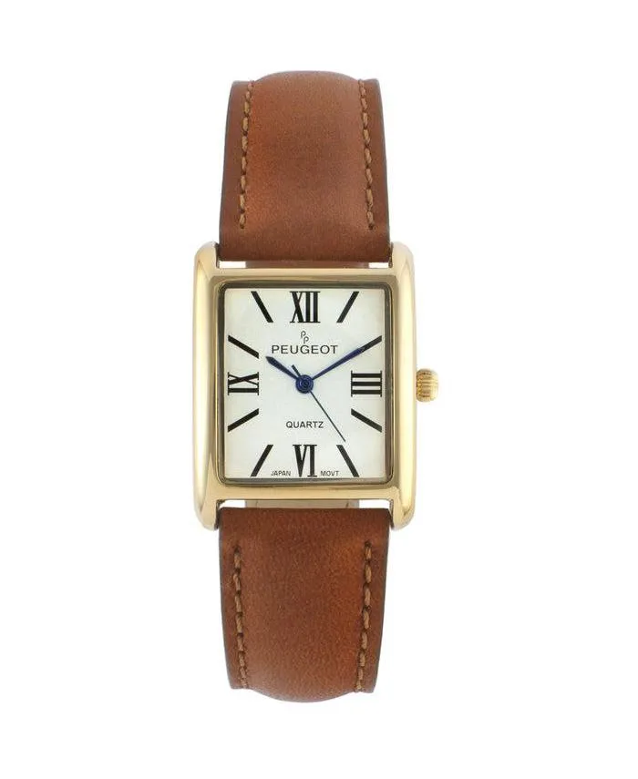 Tank Watch Roman Dial Smooth Leather Strap