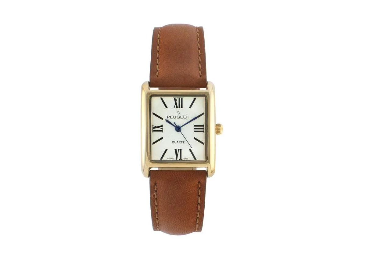 Tank Watch Roman Dial Smooth Leather Strap