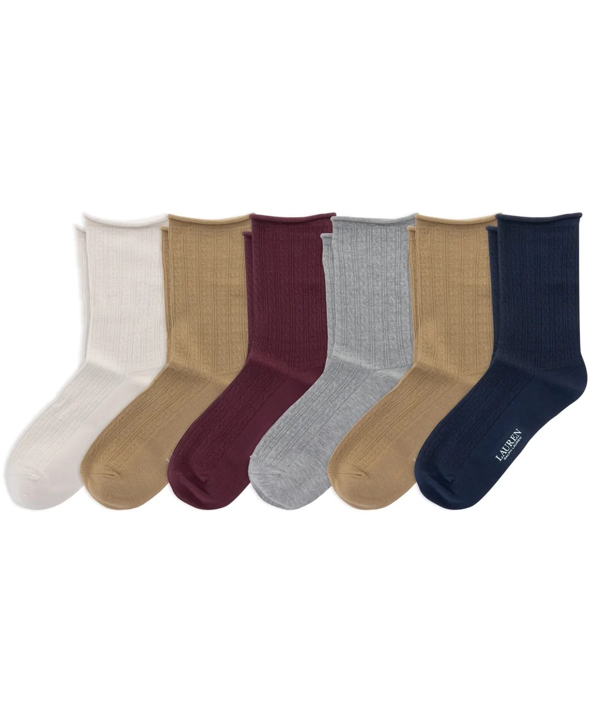 Mini Cable-Knit Reinforced Heels and Toes Crew Socks, 6-Pack by Ralph Lauren
