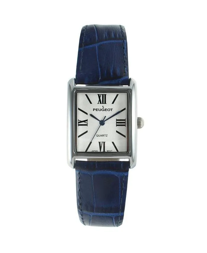 Quartz Tank Watch Roman Dial Blue Leather Strap, 26x32mm