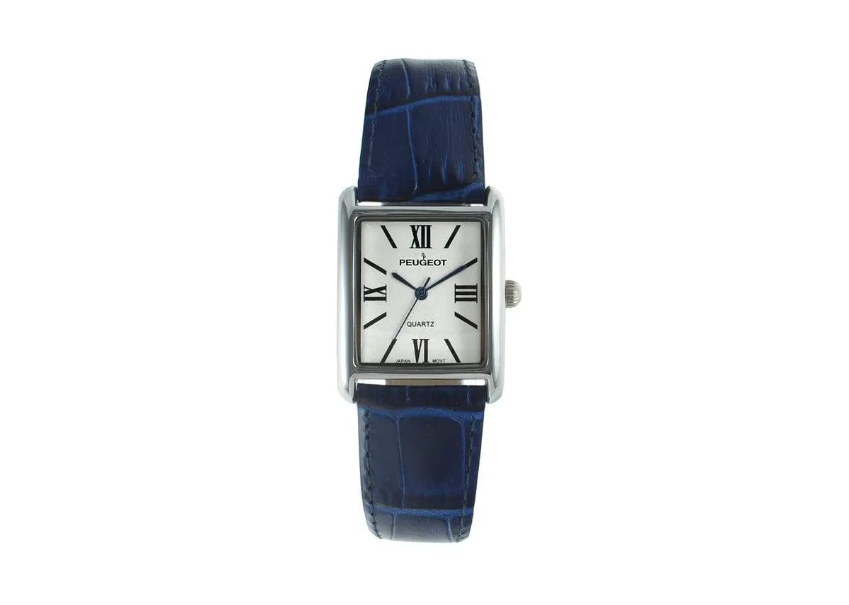 Quartz Tank Watch Roman Dial Blue Leather Strap, 26x32mm