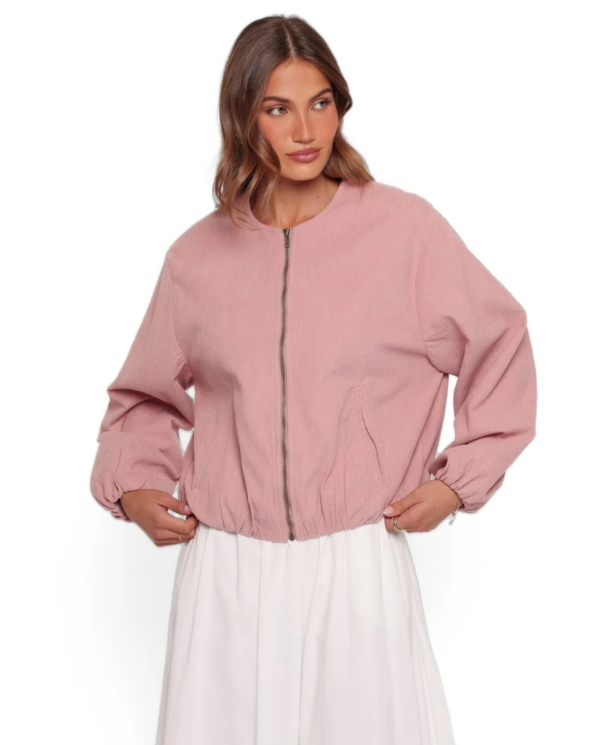 Elisa Corduroy Cropped Bomber Jacket by Petal and Pup