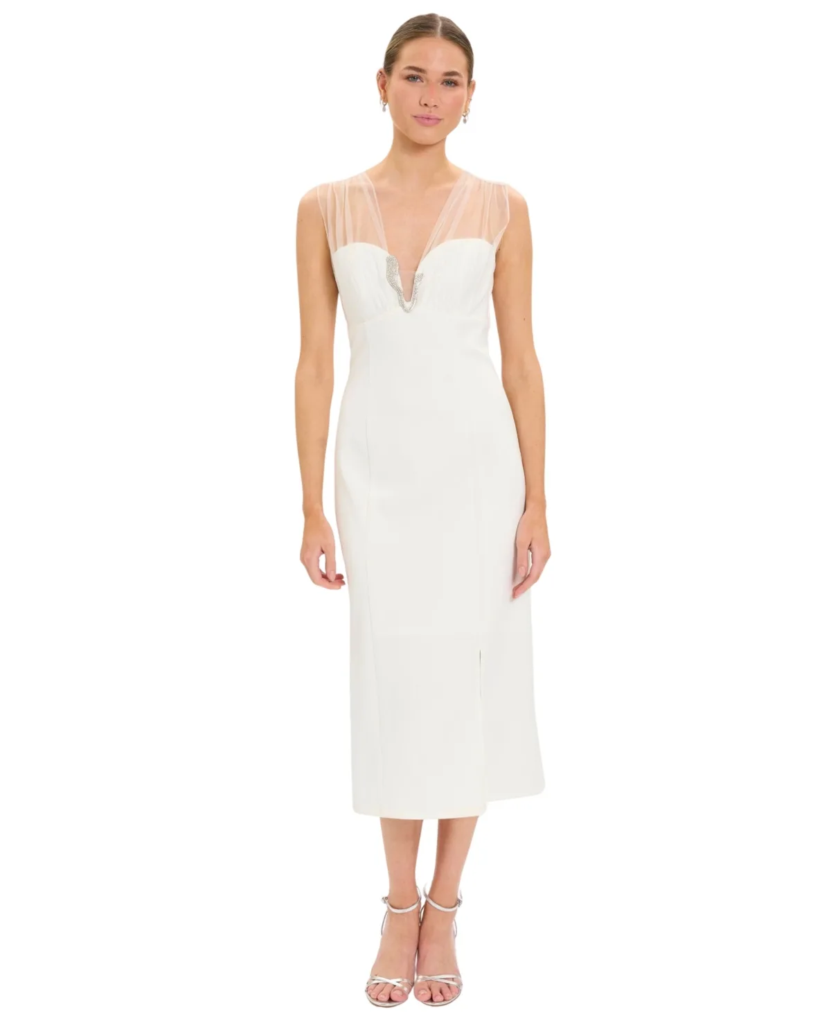 V-Neck Sheer-Sequin-Lace Front-Slit Midi Dress by Ivy  Blu