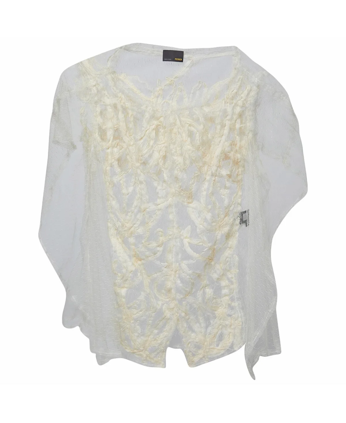 Pre-Owned Sheer Tulle Cape Top with Textured Embroidery by FENDI