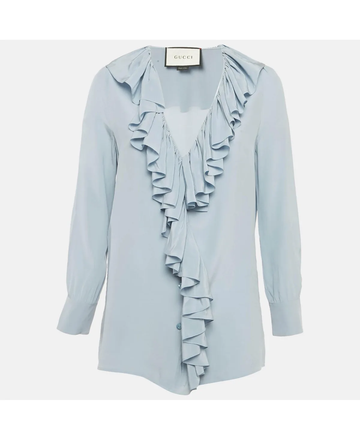 Pre-Owned Silk Ruffled V-Neck Blouse by Gucci