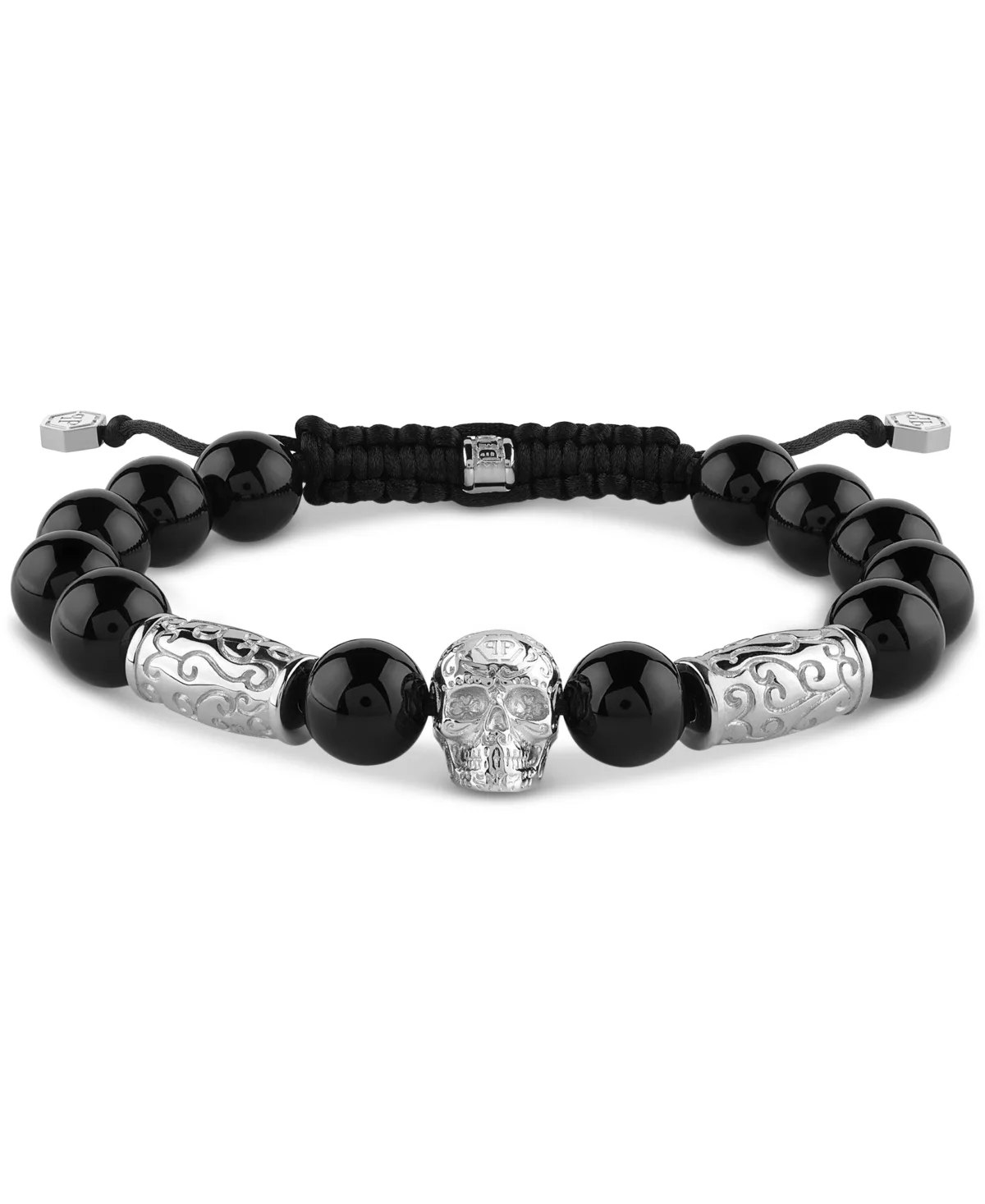 Elite Skull Black Onyx Bead Bracelet in Stainless Steel by Philipp Plein