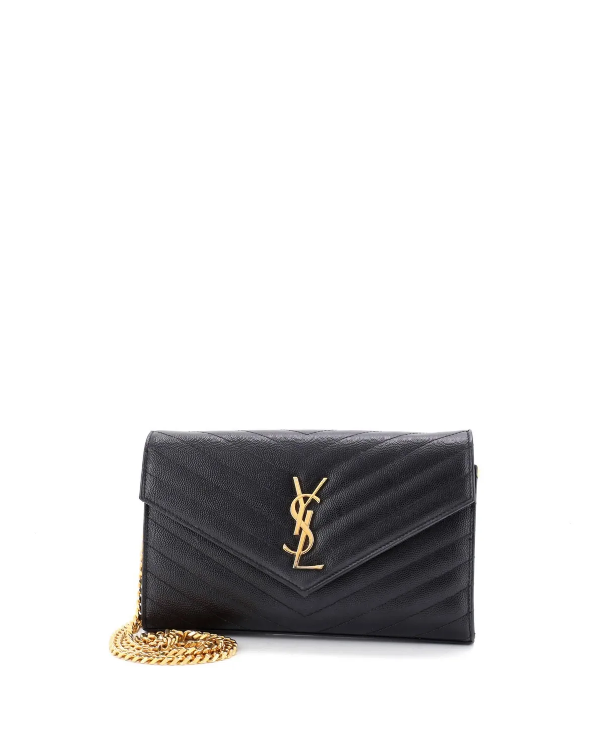 Pre-Owned Saint Laurent Medium Classic Monogram Wallet on Chain Matelasse Chevron Leather