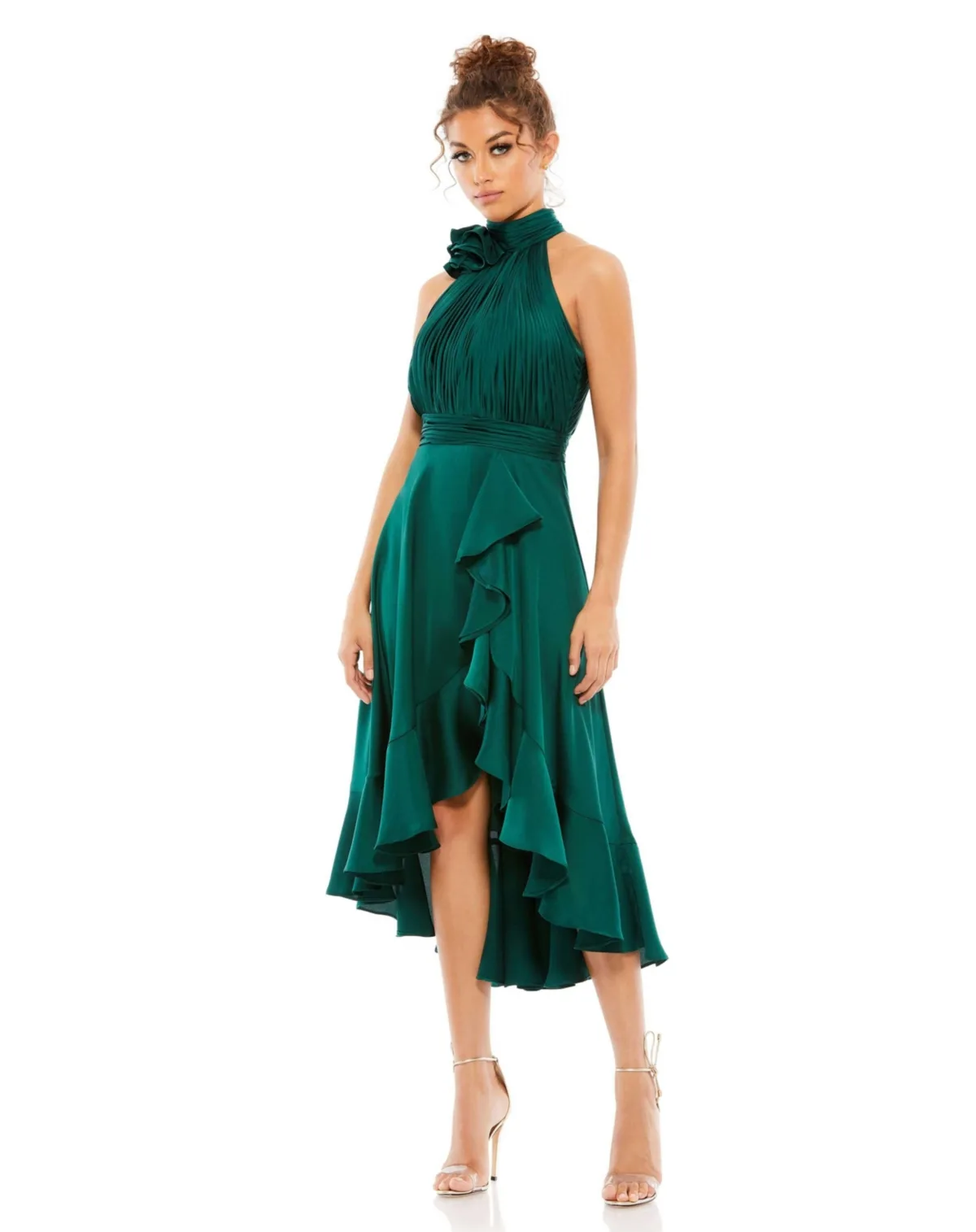 Halter Neck Flower Detail Ruffled Midi Dress by M.A.C.