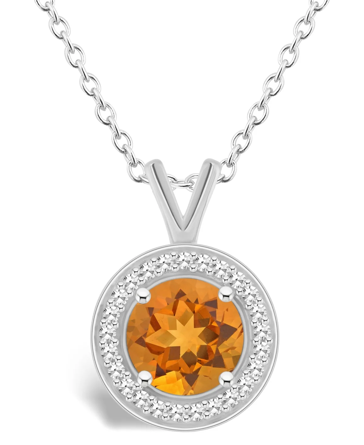 (1-1/4 ct. t.w.) and Diamond (1/8 ct. t.w.) Halo Pendant Necklace in Sterling Silver by Macy's