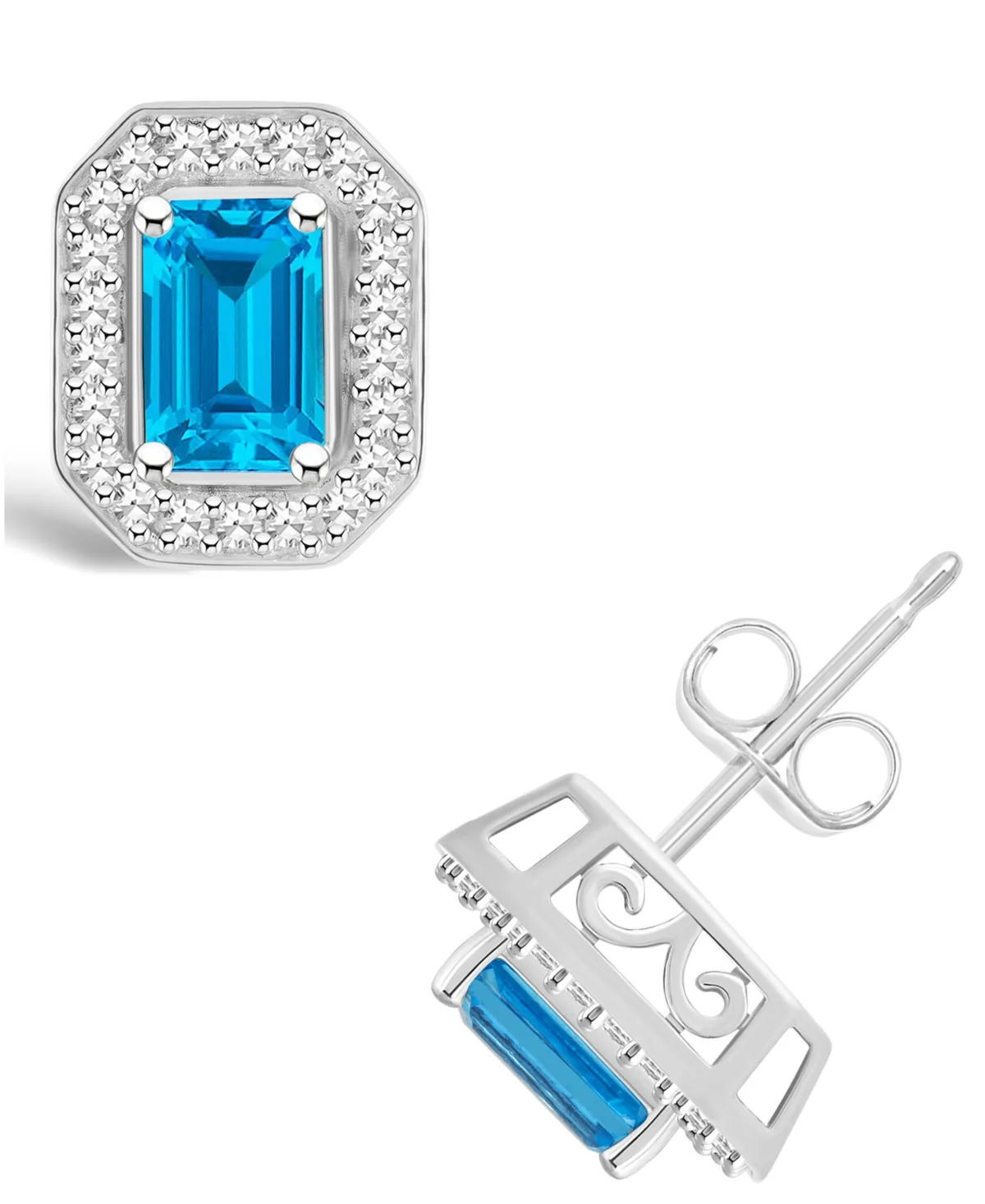 (1-2/5 ct. t.w.) and Diamond (1/5 ct. t.w.) Halo Studs in Sterling Silver by Macy's