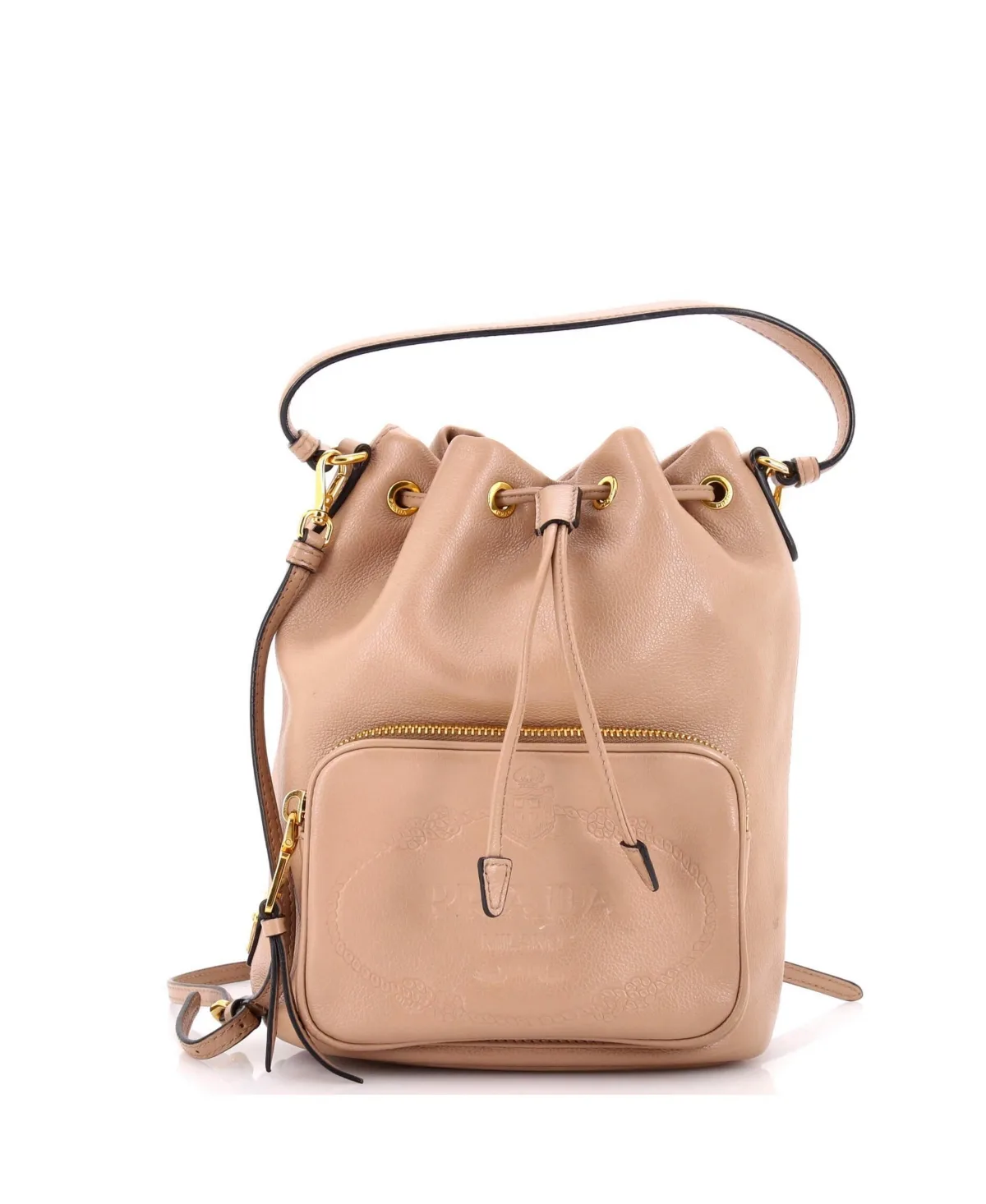 Pre-Owned Prada Small Logo Drawstring Bucket Bag Glace Calf by Prada
