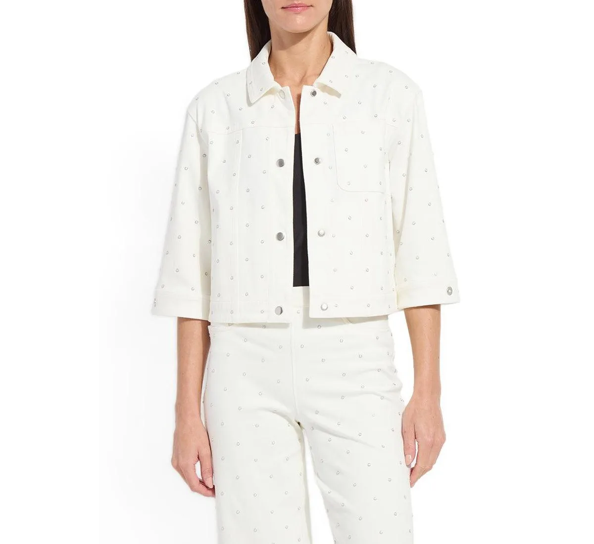 Audrey Pearled Embellished Denim Jacket by Lysse
