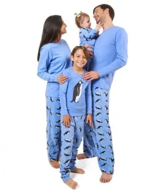 Matching Family Blue Penguin Fleece Christmas Pajamas by Leveret