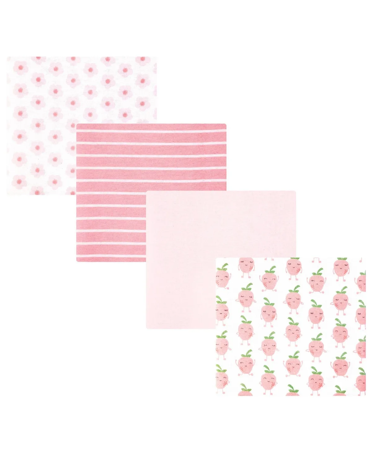 Cotton Poly Flannel Receiving Blankets 4-Pack, Happy Strawberries by Hudson Baby