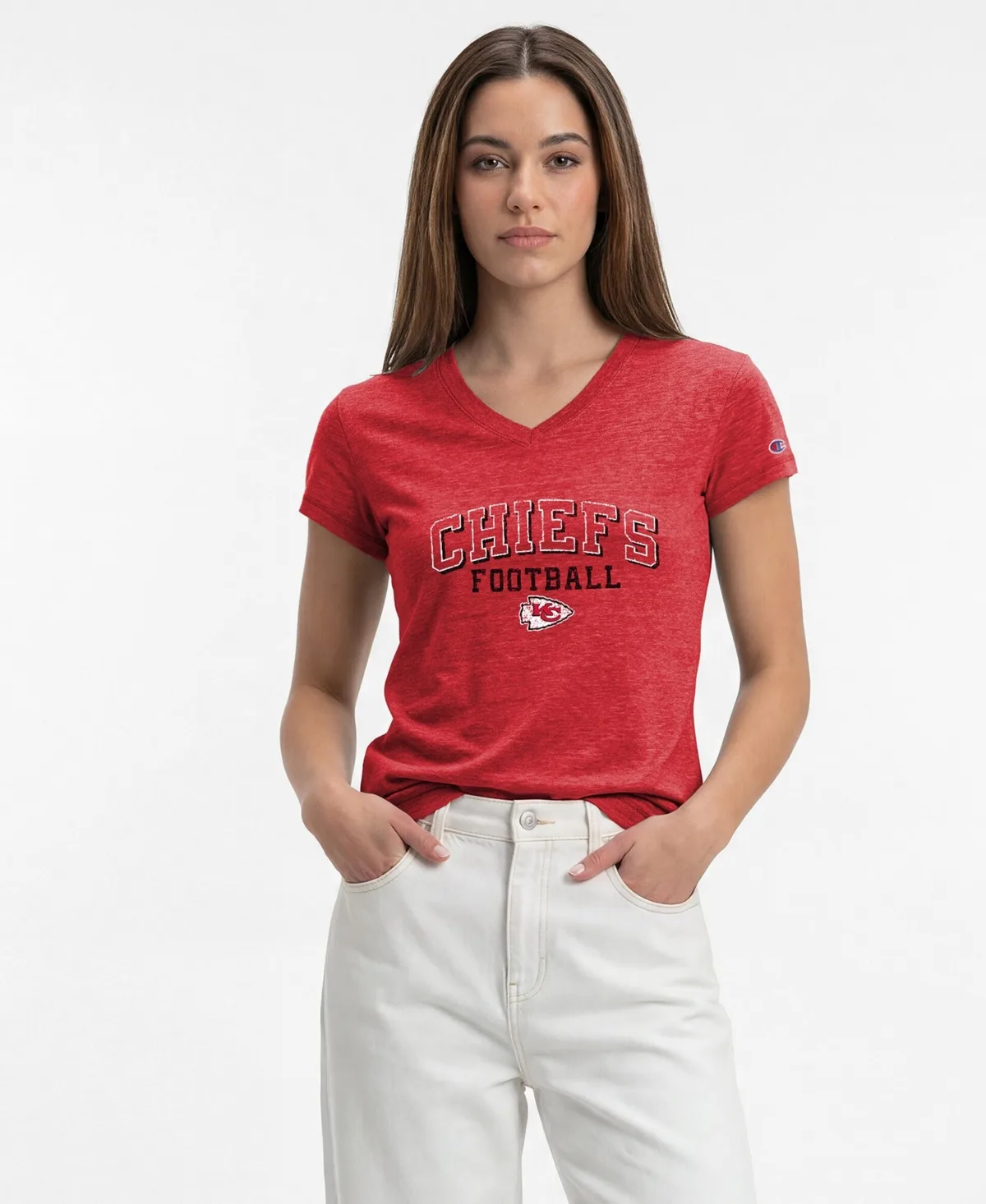 Kansas City Chiefs Triumph Tri-Blend V-Neck Distressed Graphic T-Shirt by Champion