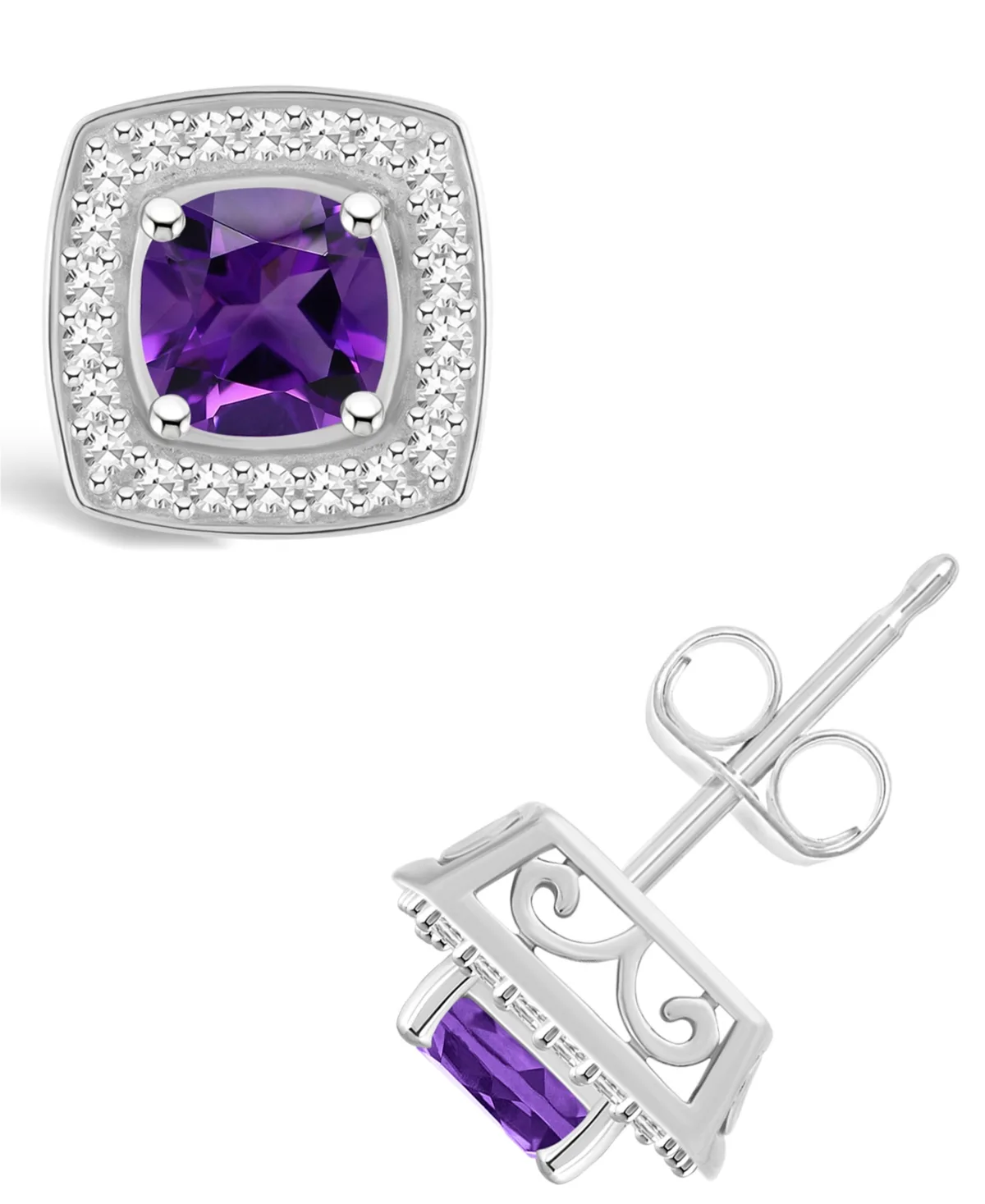 (1 ct. t.w.) and Diamond (1/5 ct. t.w.) Halo Studs in Sterling Silver by Macy's