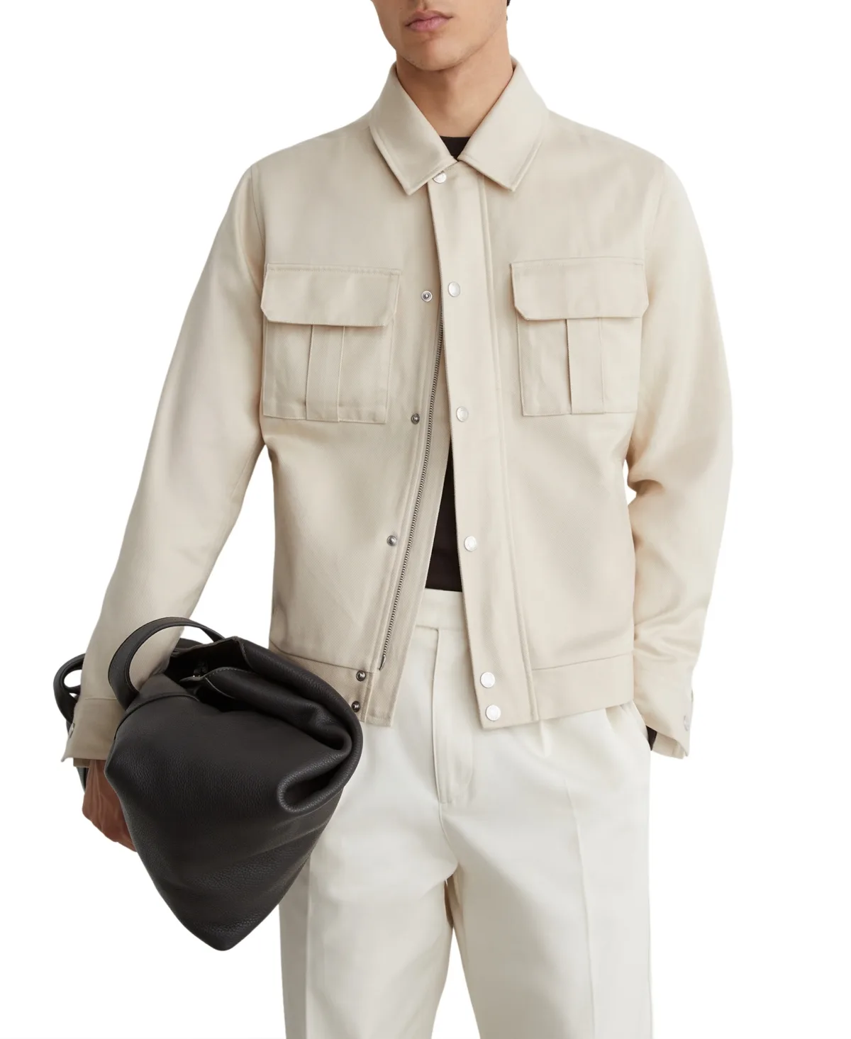 Americas Lyocell-Cotton Twill Regular-Fit Bomber Jacket - Stone by Reiss