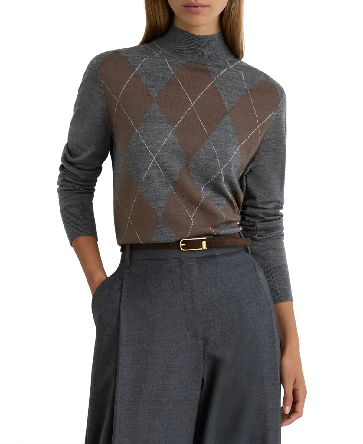 Sage Argyle Mock-Neck Merino-Wool Sweater by Reiss