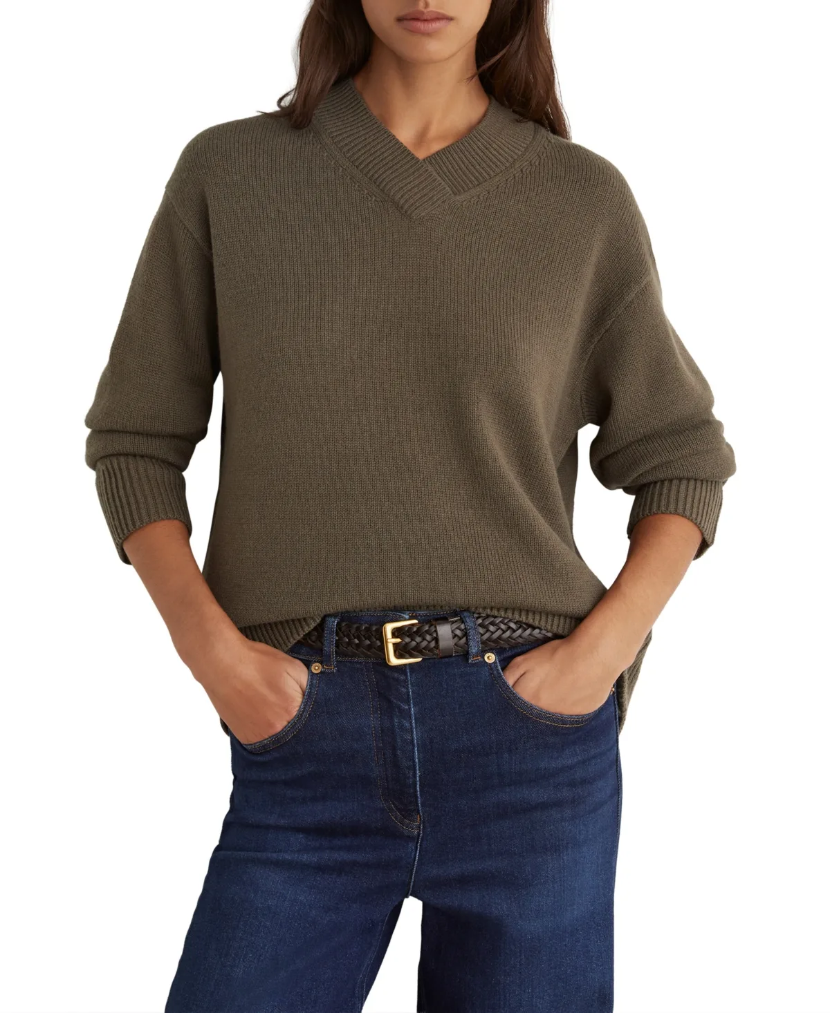 Mari Wool-Cashmere Blend Long-Sleeve V-Neck Sweater by Reiss