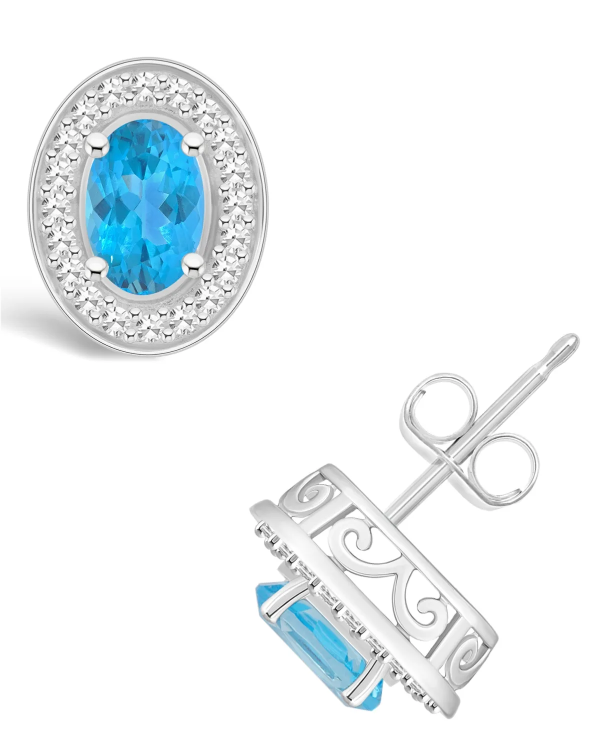 (1-1/7 ct. t.w.) and Diamond (1/5 ct. t.w.) Halo Studs in Sterling Silver by Macy's