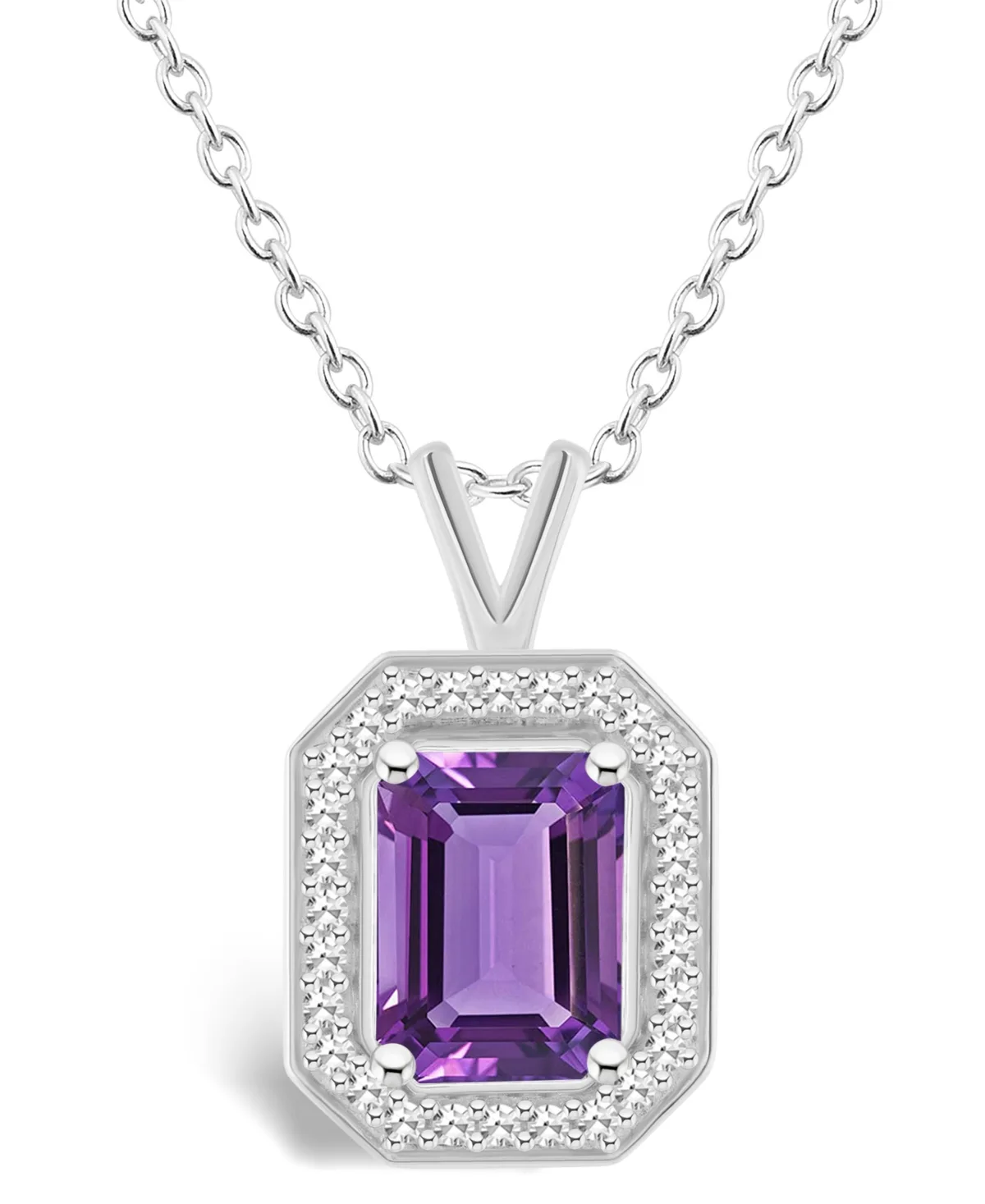(1-3/5 ct. t.w.) and Diamond (1/7 ct. t.w.) Halo Pendant Necklace in Sterling Silver