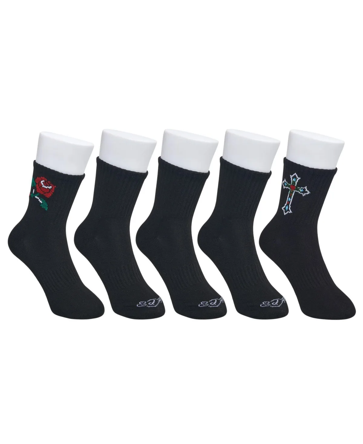 Cross Print Half Cushion Mid Crew Sock 5-Pack by Ed Hardy