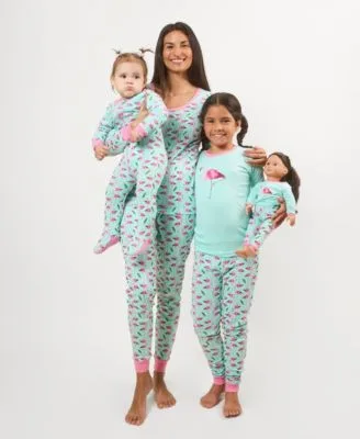 Matching Mommy Me Aqua Blue Flamingo Cotton Pajamas by Leveret