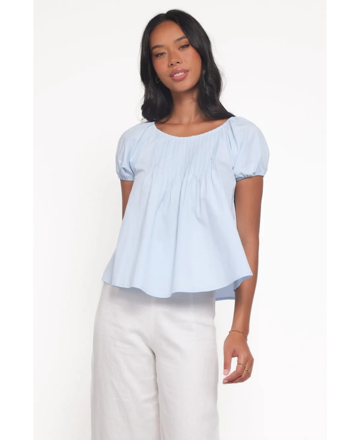 Abbot Pleated Short-Sleeve Scoop Neck Top by Petal & Pup