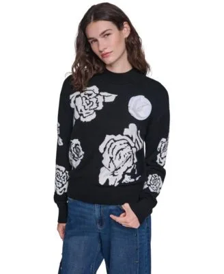 Mock Neck Long Sleeve Floral Sweater by Karl Lagerfeld