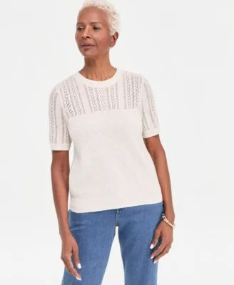 Short Sleeve Pointelle Lurex Sweater by Style & Co