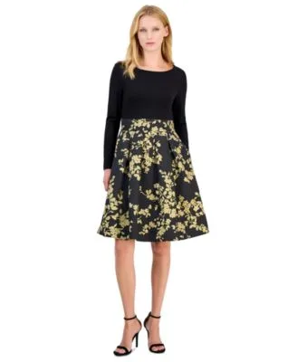 Serenity Fit Flare Boat Neck Jacquard Dress by Anne Klein