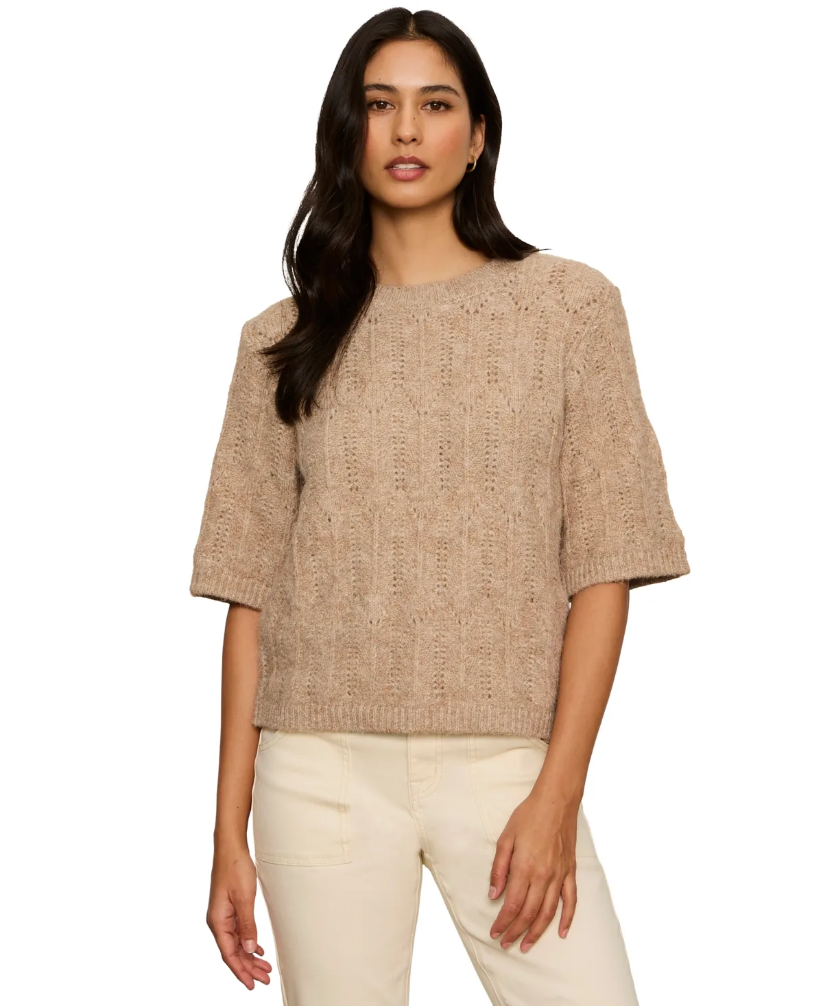 Pointelle Short-Sleeve Crewneck Sweater by Sanctuary