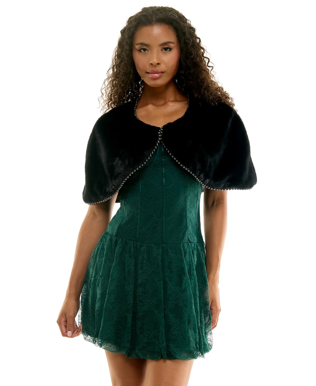 Faux Fur Beaded-Trim Cropped Capelet by Invitee