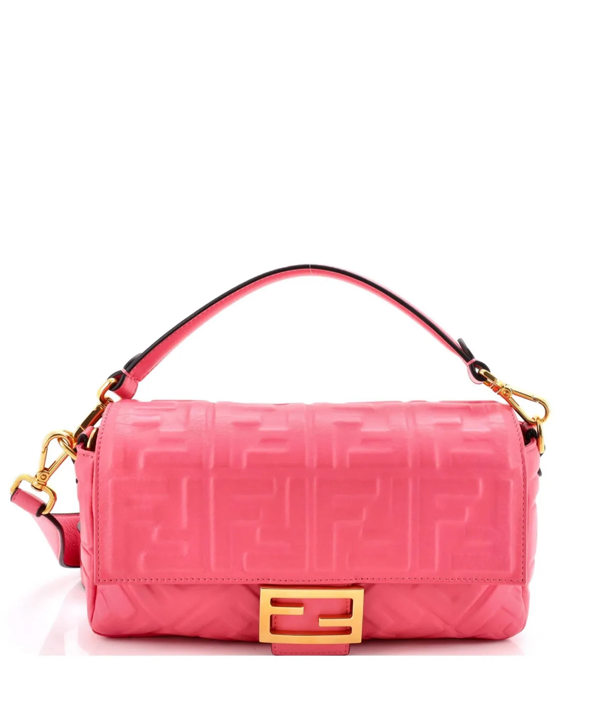 Pre-Owned Fendi Medium Baguette Nm Bag Zucca Embossed Leather