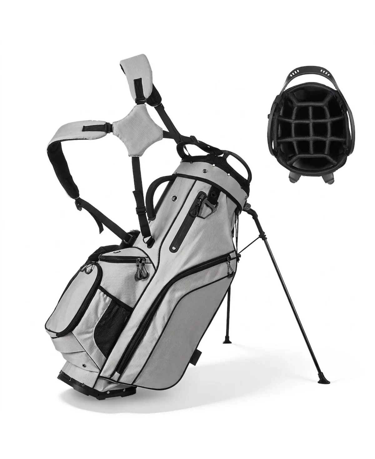 2-In-1 14-Way Divider Golf Cart Bag with Stand Legs Dual Straps and Rain Hood by Sugift