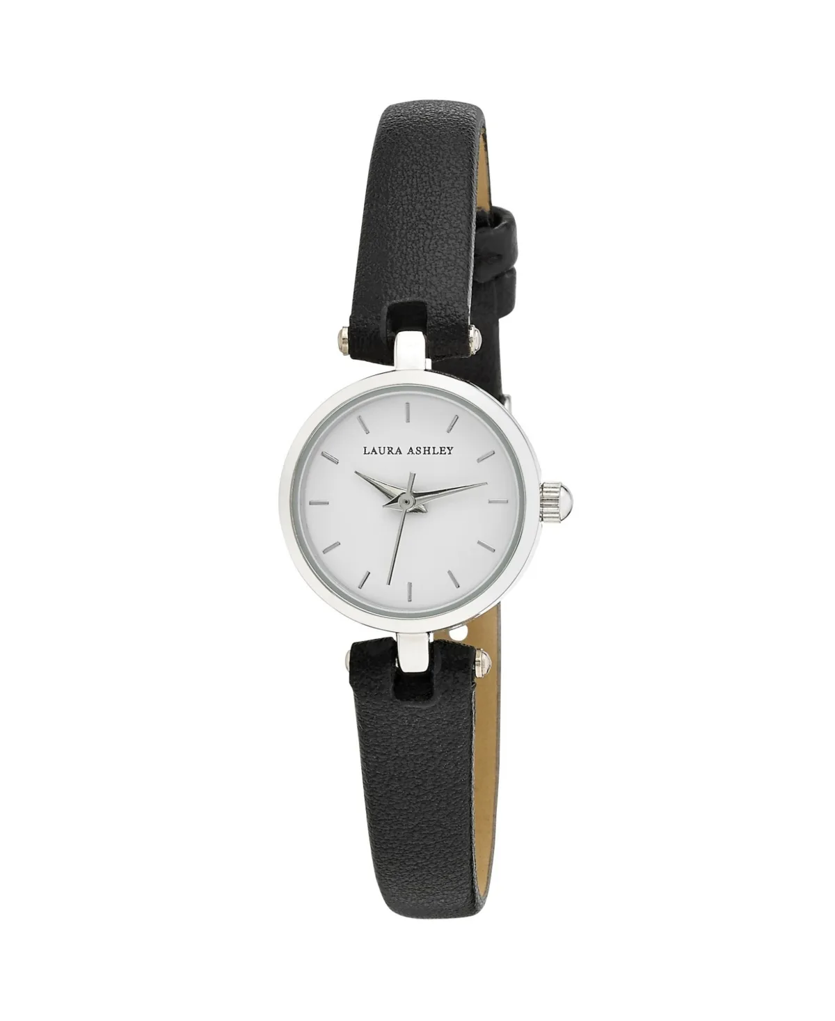 Silver-Tone Faux Leather Strap Watch 22mm