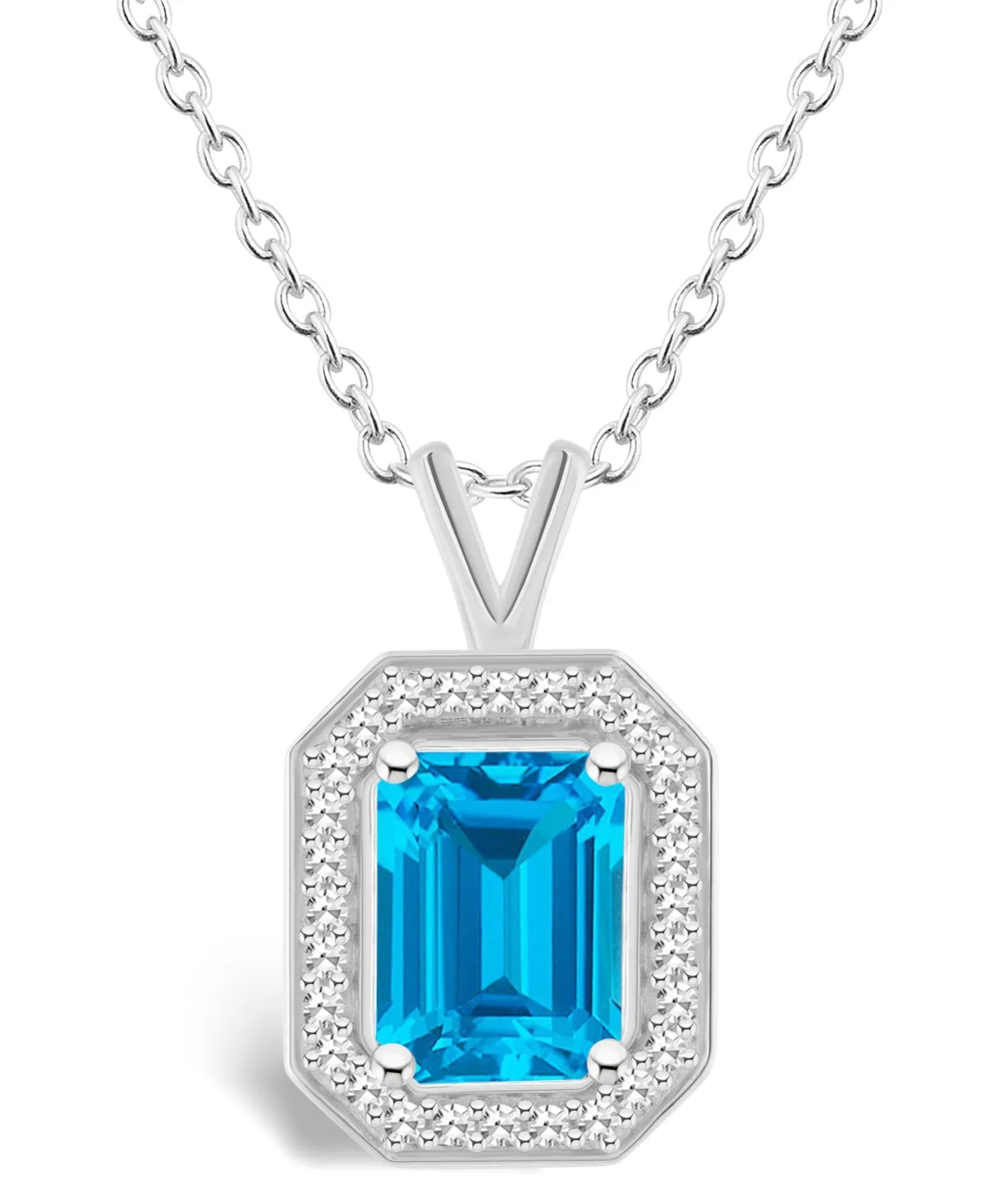 (2 ct. t.w.) and Diamond (1/7 ct. t.w.) Halo Pendant Necklace in Sterling Silver by Macy's