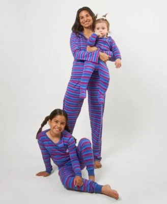 Matching Mommy Me Blue Purple Unicorn Striped Cotton Pajamas by Leveret