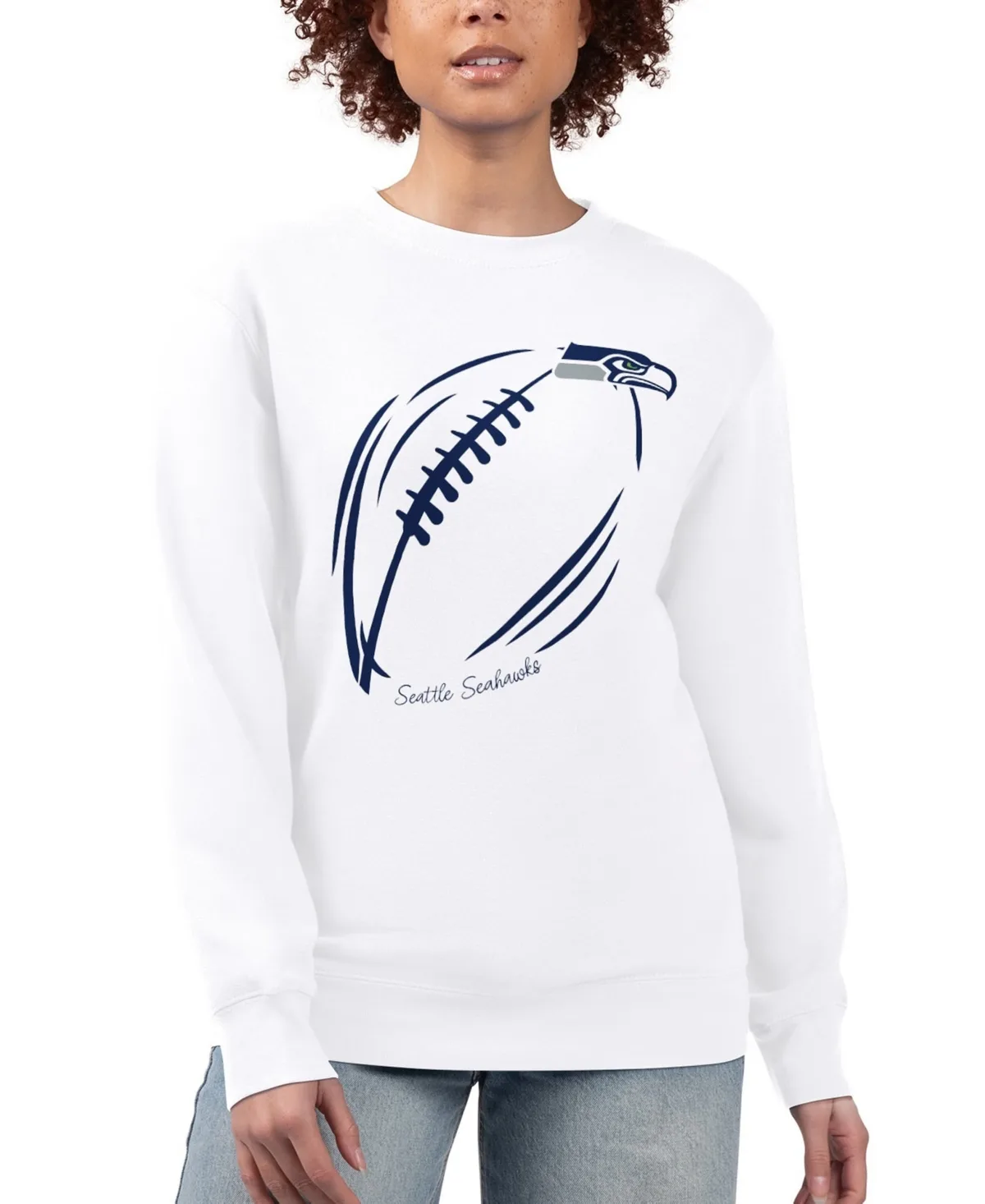 G-Iii 4Her by Carl Banks Seattle Seahawks Fleece Graphic Crewneck Cotton-Blend Pullover Sweatshirt