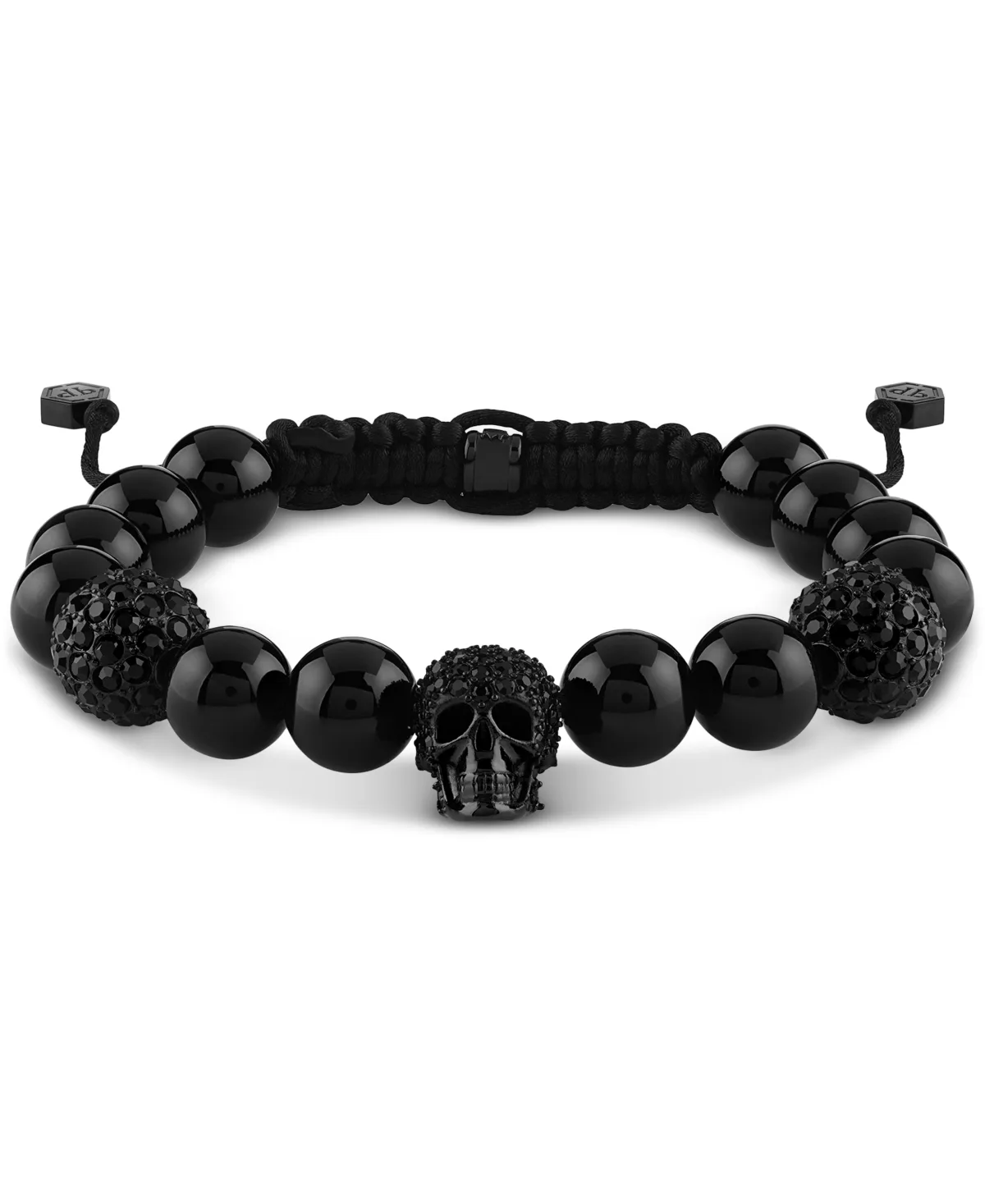 Elite Skull Black Onyx Bead Bracelet in Black Ion-Plated Stainless Steel by Philipp Plein
