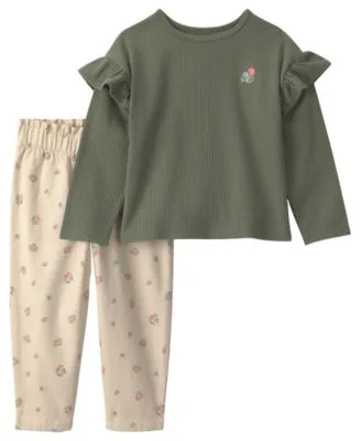 Floral Ribbed Long Sleeve Top Twill Pants 2 Piece Set by Carter's