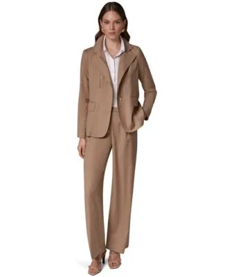 Asymmetrical Zip Shoulder Padded Blazer Wide Leg Elastic Back Pants by Donna Karan New York
