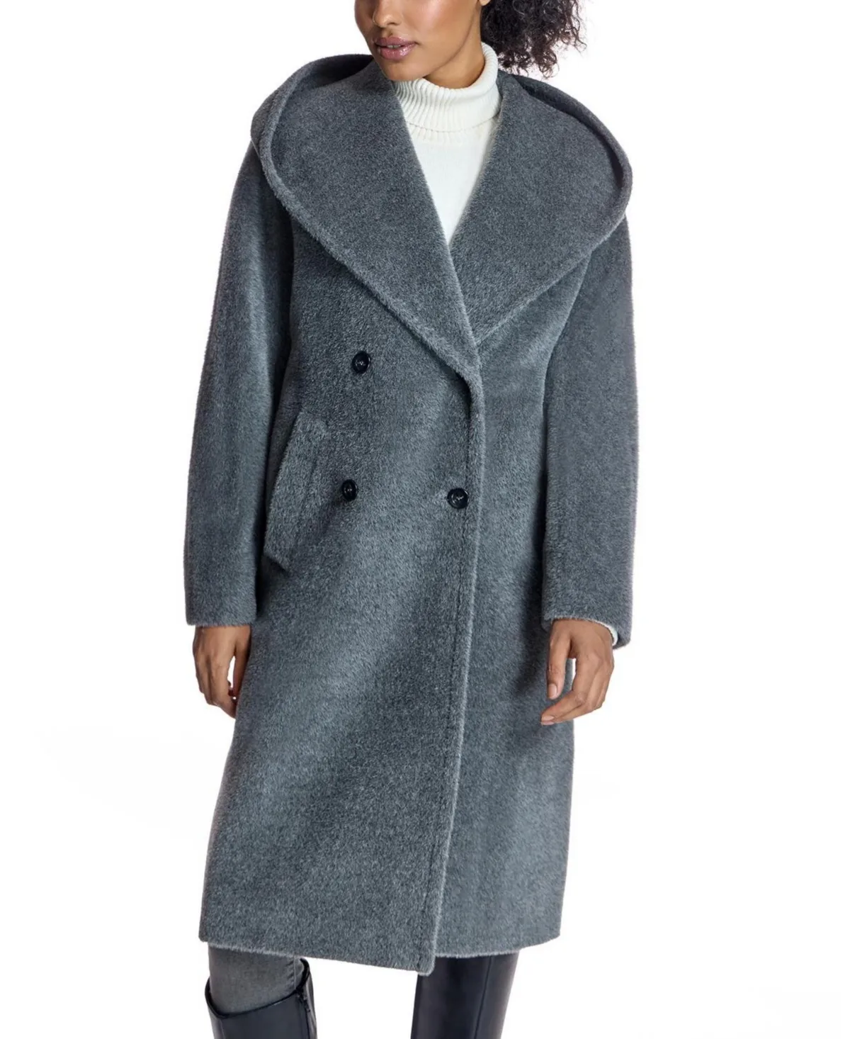 Double-Breasted Hooded Alpaca Blend Coat by Julia & Stella by Maximilian