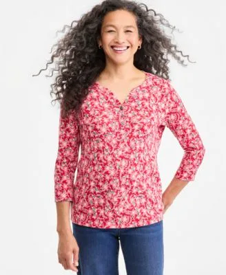 Printed 3/4 Sleeve Henley Top by Style & Co
