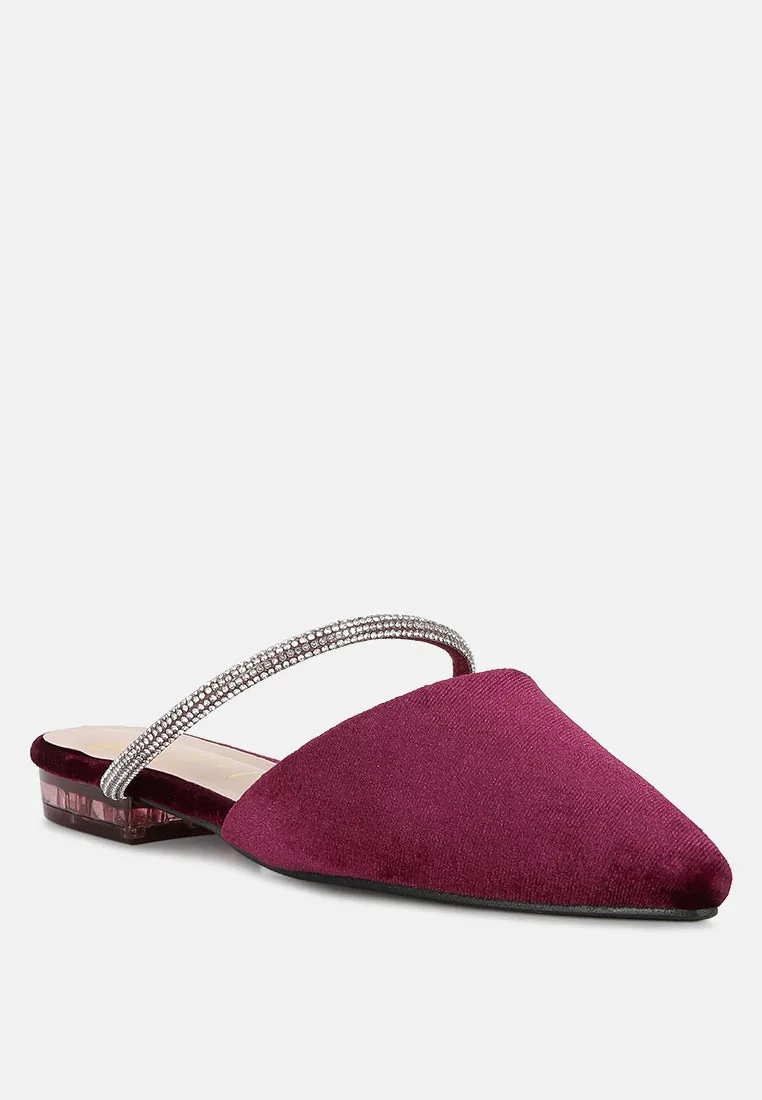 Turnon Velvet Diamante Detail Flat Mules by London Rag